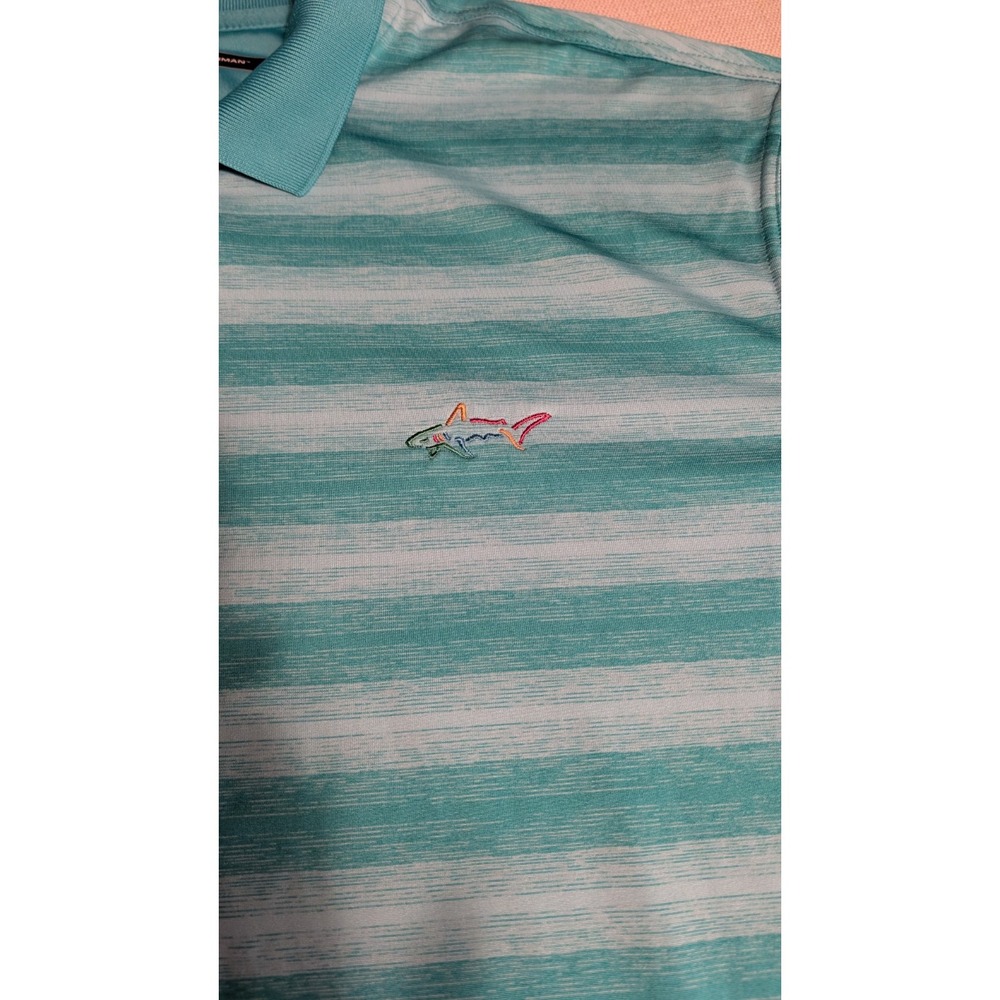 Greg Norman Men's Stripe Golf Polo Shirt Aqua Green White XL